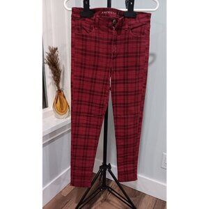American Eagle Size 8 Jegging Jeans Hi-Rise Plaid Red Women In Excellent Cond.